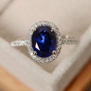 Dazzling Simulated Sapphire and Sterling Silver Women's Ring